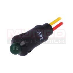 LAMPARA INDICADORA LED 24VDC - ORIFICIO MONT. 8,2mm - PLASTICO - VERDE - CABLE 170mm