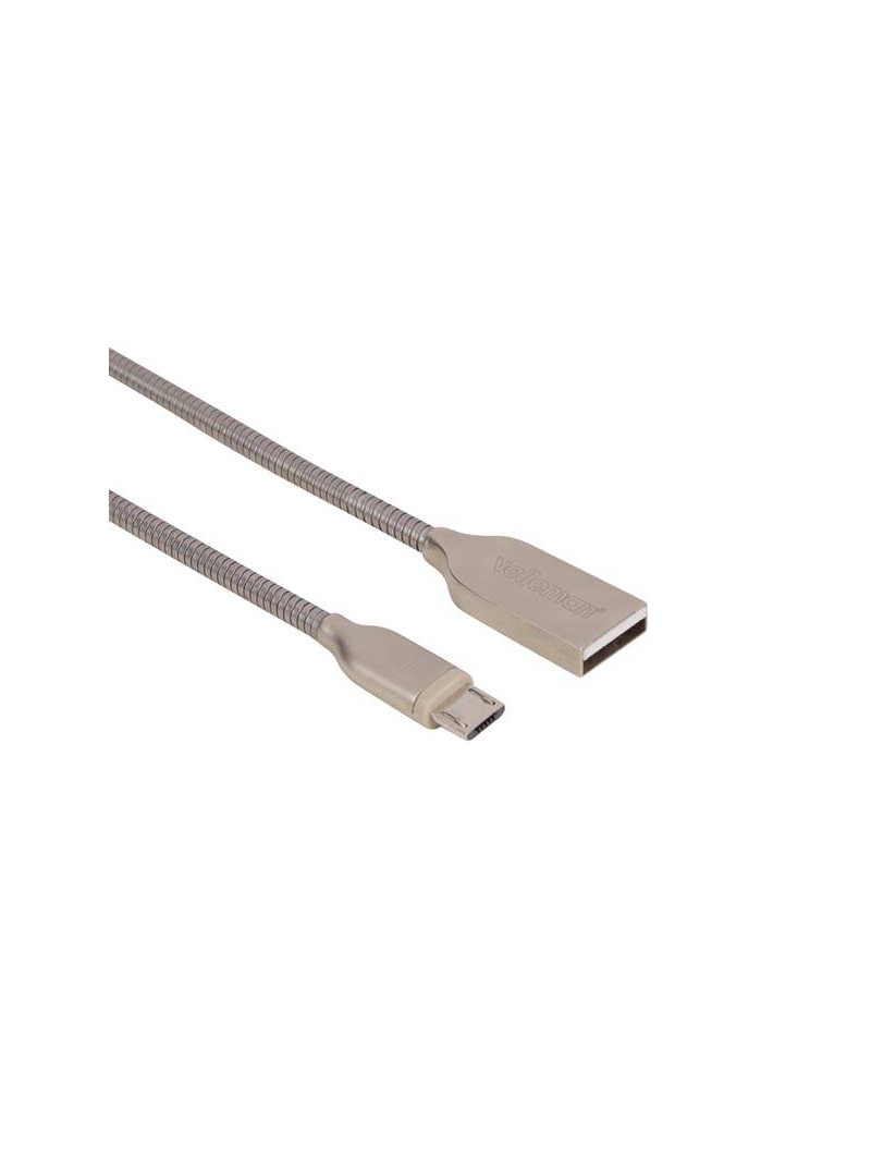 CONEXION MICRO-USB 2.0 - METAL TRENZADO - 1 METRO - ALTA DURABILIDAD - GRIS PLATA