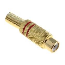 CONECTOR DORADO RCA HEMBRA - ROJO - METAL - SOLDAR - AEREO