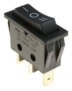 INTERRUPTOR BASCULANTE 15A 250VAC - 3 POSICIONES - ON-OFF-ON - FASTON 6,3mm - NEGRO