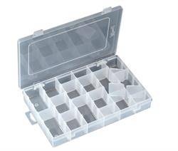CAJA PLASTICO AJUSTABLE 16 DEPARTAMENTOS - 275x177x42,5mm - TRANSPARENTE + 15 DIVISORES