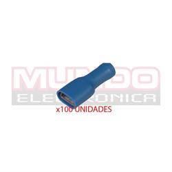 TERMINAL PLANO FASTON HEMBRA AISLADO 6.3mm - CABLE 1,5 A 2,5mm - AZUL - 100 UNIDADES