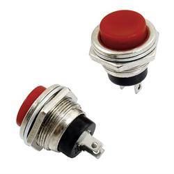 PULSADOR PRESION - NO - 1 POSICION - 3A  125V - ORIFICIO MONT 16mm - BOTON ROJO - METAL
