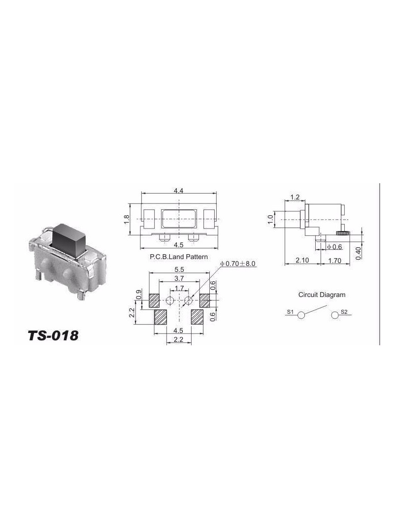 MICRO PULSADOR 2 PIN - 2x4X3.5mm - COMPATIBLE MP3 MP4 MP5 TABLET