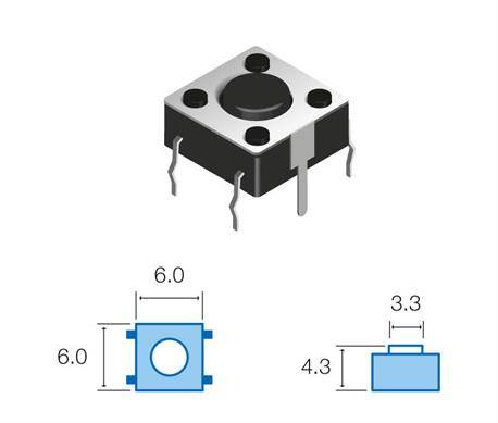 MICRO PULSADOR DE TACTO DIP 4 PIN - (ON) OFF - PARA PCB PASANTE - 6x6x4,3mm