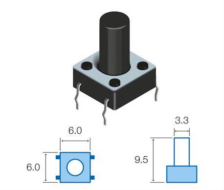 MICRO PULSADOR DE TACTO DIP 4 PIN - (ON) OFF - PARA PCB PASANTE - 6x6x9,5mm