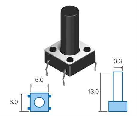 MICRO PULSADOR DE TACTO DIP 4 PIN - (ON) OFF - PARA PCB PASANTE - 6x6x13mm