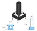 MICRO PULSADOR DE TACTO DIP 4 PIN - (ON) OFF - PARA PCB PASANTE - 6x6x13mm