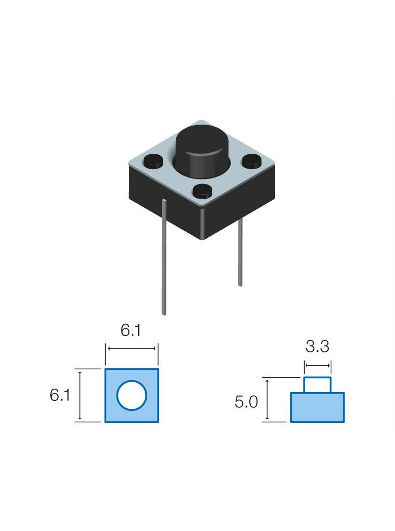 MICRO PULSADOR DE TACTO DIP 2 PIN - (ON) OFF - PARA PCB PASANTE - 6x6x5mm