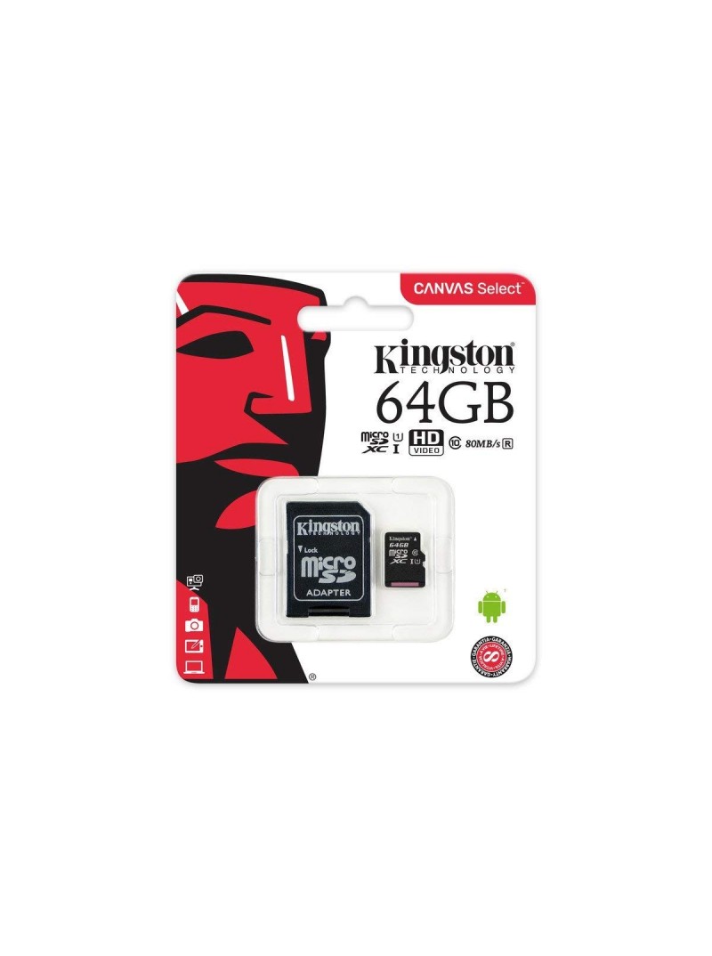 MEMORIA MICRO SD UHS-I 16GB KINGSTON - CL10 - CON ADAPTADOR A SD - HD VIDEO