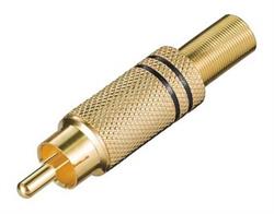 CONECTOR RCA DORADO MACHO - NEGRO - METAL - SOLDAR