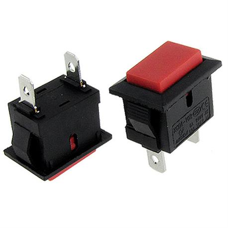 PULSADOR DE PRESION RECTANGULAR - 6A 250V - TECLA ROJA - TERMINALES FASTON 4,8mm