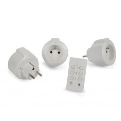JUEGO 3 TOMAS DE ENCHUFES SCHUKO - CON MANDO A DISTANCIA Y TOMA DE TIERRA - PEREL - MAX 1150W
