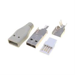 CONECTOR USB TIPO A - MACHO - AEREO - PARA SOLDAR - ENSAMBLAJE DE 4 PIEZAS