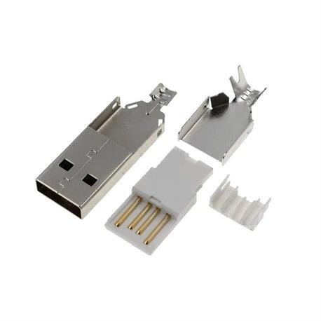 CONECTOR USB TIPO A - MACHO - AEREO - PARA SOLDAR - ENSAMBLAJE DE 3 PIEZAS - DESNUDO