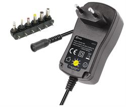 ALIMENTADOR ELECTRONICO UNIVESAL REGULABLE - MANUAL - DE 9..24VCC - 24W - 1A - 6 CONECTORES