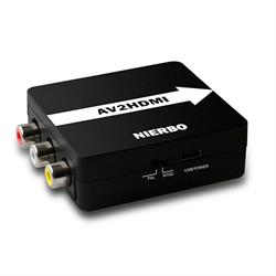 CONVERSOR / ADAPTADOR ENTRADA AV 3 RCA HEMBRA - SALIDA HDMI HEMBRA 1080P CON CABLE USB Y TRANSFORMADOR - NEGRO - BOX