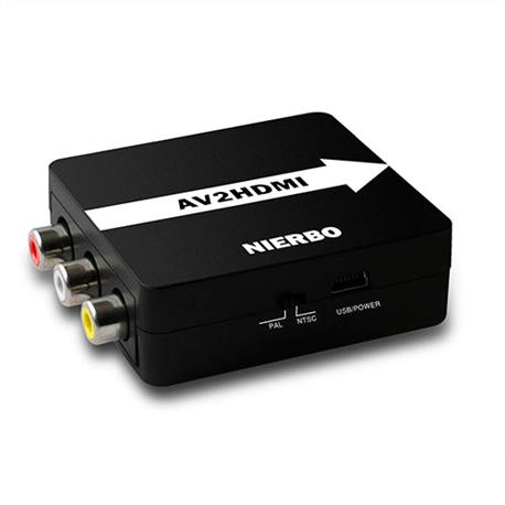 CONVERSOR / ADAPTADOR ENTRADA AV 3 RCA HEMBRA - SALIDA HDMI HEMBRA 1080P CON CABLE USB Y TRANSFORMADOR - NEGRO - BOX