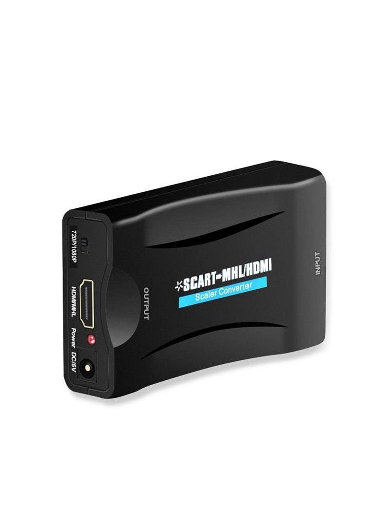 CONVERSOR / ADAPTADOR ENTRADA SCART HEMBRA - SALIDA HDMI HEMBRA 1080P CON CABLE USB - NEGRO - BOX