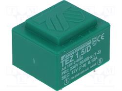 TRANSFORMADOR CERRADO 1,5VA 230VCA - 12VCA - MONTAJE C.I. - 28X33X22mm