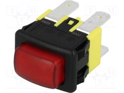 INTERRUPTOR DE PRESION - 2 POSICIONES - ON OFF -  250VCA 16A - ILUMINADO - FASTON 4,8mm - TECLA ROJA