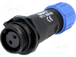 CONECTOR WEIPU 2 PIN - HEMBRA - AEREO CON ROSCA - HASTA 13A - IP68 - PARA SOLDAR