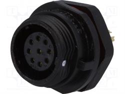 CONECTOR WEIPU 9 PIN - HEMBRA - ORIFICO MONT. 8mm  - HASTA 3A - IP68 - PARA SOLDAR