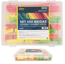 SET DE BRIDAS DE COLORES - VARIOS TAMAÑOS - 400 UNIDADES - PRESENTACION MALETIN