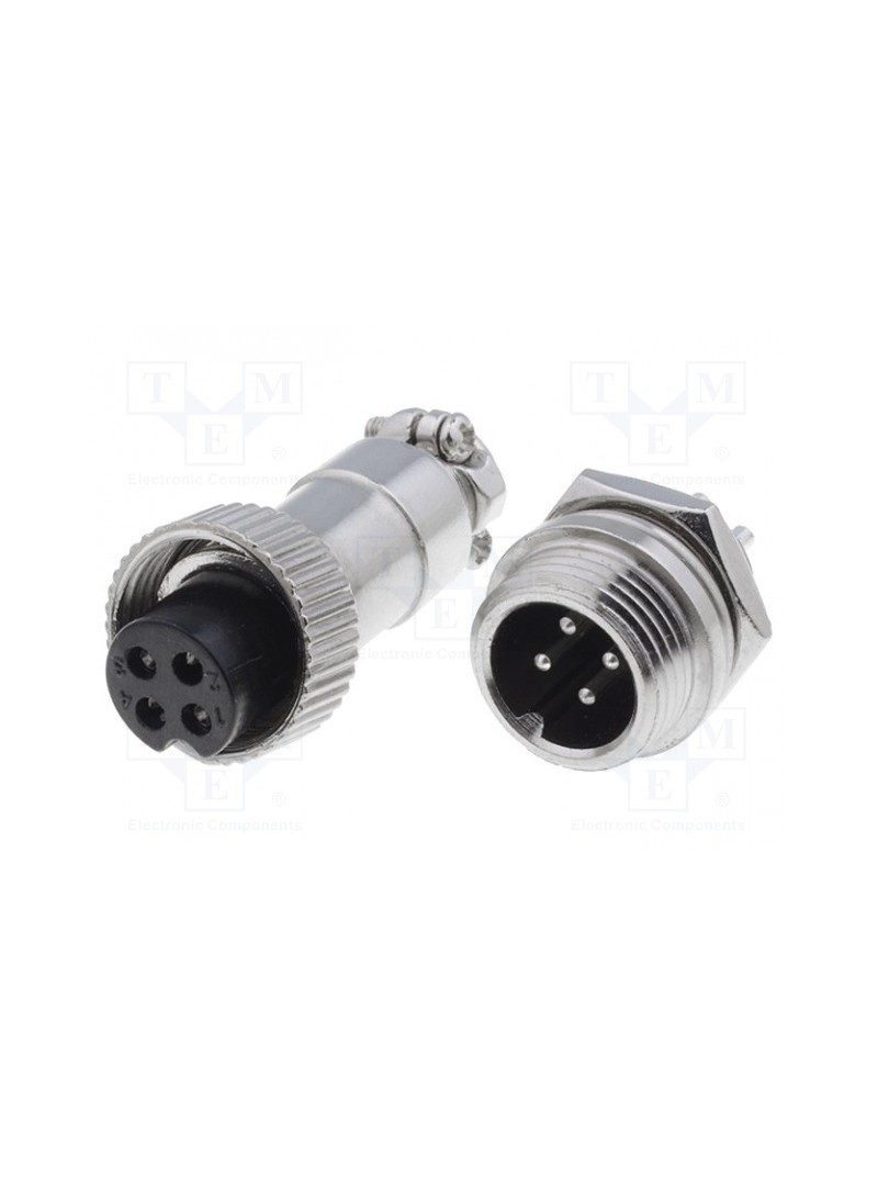 PAREJA DE CONECTORES DE MICROFONO MACHO-HEMBRA 4 PIN - 12mm - 5A MAX - METAL