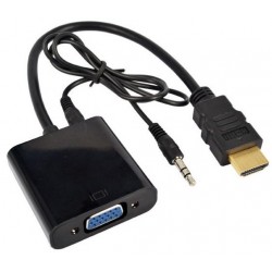 CONVERSOR - ADAPTADOR ENTRADA HDMI MACHO - SALIDA VGA HEMBRA - 1080p - NEGRO CON AUDIO