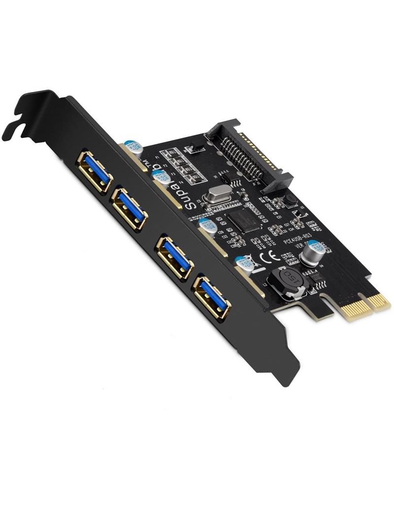 TARJETA CONTROLADORA USB 3.0 PCI-E - 4 PUERTOS - ALIMENTACION SATA - CON ADAPT SATA a MOLEX