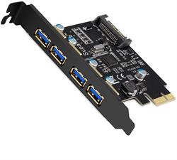 TARJETA CONTROLADORA USB 3.0 PCI-E - 4 PUERTOS - ALIMENTACION SATA - CON ADAPT SATA a MOLEX