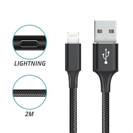 CONEXION USB 2.0 - LIGHTNING - TRENZADO DE NYLON - CARGA Y SINCRON. - 2 METROS -  IPHONE IPAD  - PLATA