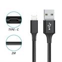 CONEXION USB 2.0 a TIPO C - TRENZADO DE NYLON - CARGA Y SINCRO. - 2 METRO - NEGRO