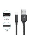 CONEXION USB 2.0 a TIPO C - TRENZADO DE NYLON - CARGA Y SINCRO. - 2 METRO - NEGRO