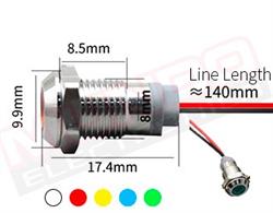 PILOTO LED INDICADOR - 12 A 24 VDC - VERDE - ORIFICIO MONTAJE 8mm - IP67 - METALICO