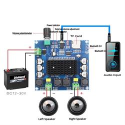 MODULO AMPLIFICADOR DE AUDIO 100W+100W CON BT v5 - ENTRADA 12 a 24VDC - 3A - 82x85x21mm