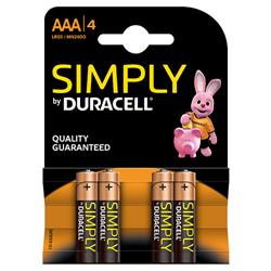 PILA ALCALINA DURACELL SIMPLY LR03 / AAA - BLISTER 4 UNIDADES