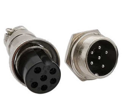 PAREJA DE CONECTORES DE MICROFONO MACHO-HEMBRA 6 PIN - 12mm - 5A MAX - METAL