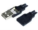 CONECTOR USB TIPO A - MACHO - AEREO - PARA SOLDAR - ENSAMBLAJE DE 2 PIEZAS - NEGRO