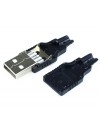 CONECTOR USB TIPO A - MACHO - AEREO - PARA SOLDAR - ENSAMBLAJE DE 2 PIEZAS - NEGRO