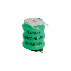BATERIA NI-MH 3,6V - 80mAh - 19,0x14,0mm - BOTON - 2 + 1 PIN - PARA SOLDAR