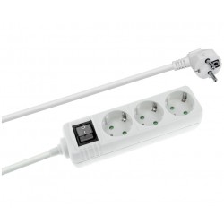 REGLETA 3 TOMAS SCHUKO - 3x1,5mm 16A - CON INTERRUPTOR - CABLE 1,5 METROS - PROTEC. NIÑOS