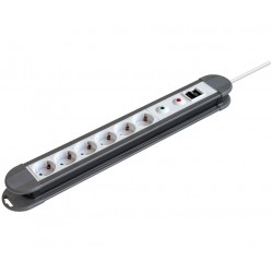 REGLETA 6 TOMAS SCHUKO - 3x1,5mm 16A -  INTERRUPTOR - CABLE 1,5 METROS - SOBRECARGA Y SOBRETENSION