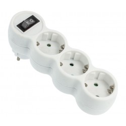 DISTRIBUIDOR SCHUKO - 3 TOMAS SCHUKO HEMBRA - CON INTERRUPTOR - 16A 250V -3600W