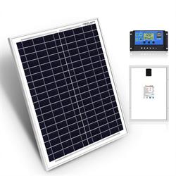 KIT PANEL SOLAR POLICRISTALINO 12V 20W + REGULADOR 12/24V 10A CON x2 USB CARGA