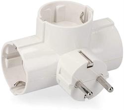 DISTRIBUIDOR - ENCHUFE SCHUKO TRIPLE CON TIERRA - 250V 16A - BLANCO - CON SALIDAS LATERALES