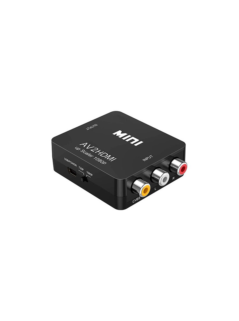 CONVERSOR / ADAPTADOR ENTRADA AV 3 RCA HEMBRA - SALIDA HDMI HEMBRA 1080P CON CABLE USB - NEGRO - BOX
