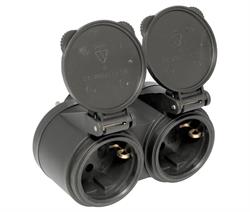 ADAPTADOR RED - 1 ENTRADA 2 SALIDAS - 16A/250V - EXTERIOR IP44 - NEGRO