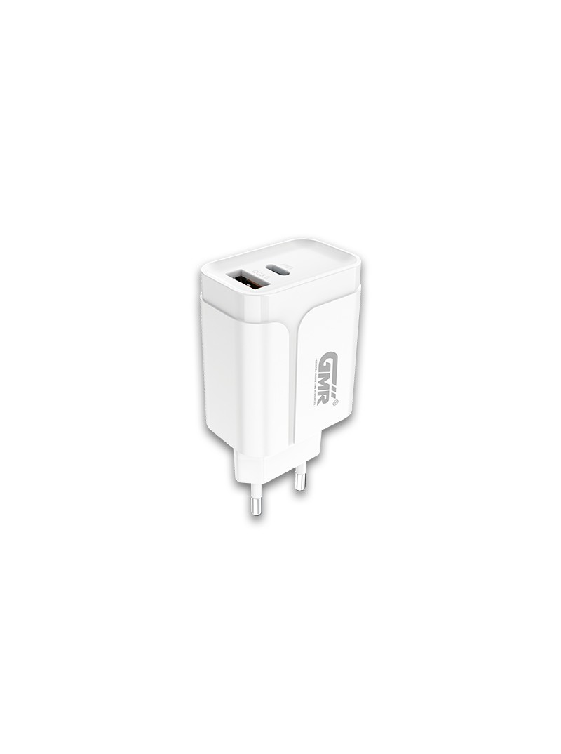 CARGADOR DOBLE 18W - X1 USB-C POWER DELIVERY 3.0 - X1 USB-A QUICK CHARGE 3.0 - BLANCO